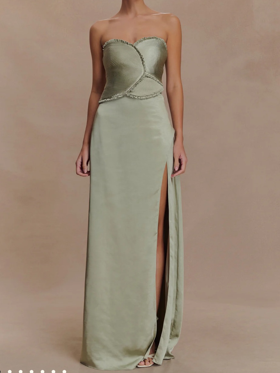 Meshki Strapless Satin Maxi Dress In Sage Green